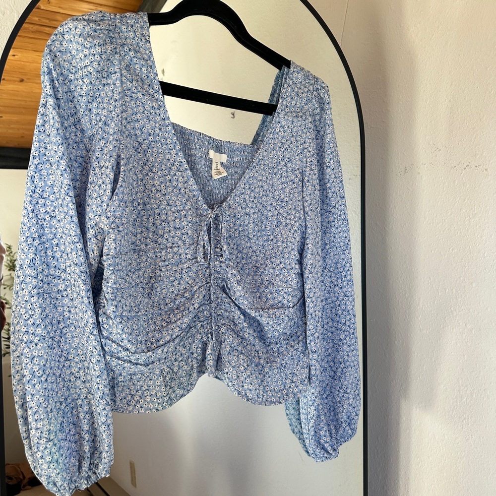H&M Blue Floral Viscose Blouse